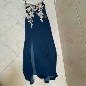 Stunning Strapless Blue and Gold Sequin Soieblu